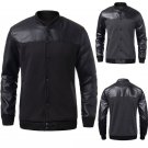 Men Fall Winter Button PU Leather Sleeve Stand-collar Coat Jacket