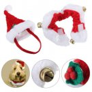 2pcs Christmas Pet Cat Dog Santa Hat Collar With Bell Christmas Costume Set