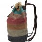 Stripe Canvas Backpack Casual Drawstring Rucksack Students School Bags Satchel