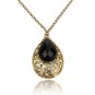 Retro Stone Water Drop Hollow Pendant Heart Necklace Chain
