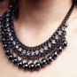 Black Ball Crystal Charm Pendant Collar Choker Statement Necklace