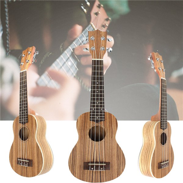 21'' Soprano Acoustic Ukulele Uke Zebrawood 4 Strings Guitar
