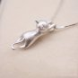 925 Sterling Pure Silver Necklace Cat Pendant Lovely Sweet Jewelry