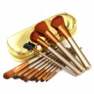12Pcs Professional Makeup Brush Set with Zipper Leather Bag Kit