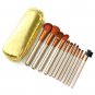 12Pcs Professional Makeup Brush Set with Zipper Leather Bag Kit