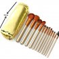12Pcs Professional Makeup Brush Set with Zipper Leather Bag Kit