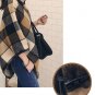 Button Check Woolen Turn Down Collar Women Cape Coat