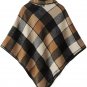 Button Check Woolen Turn Down Collar Women Cape Coat