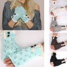 Ladies Arm Knitted Fingerless Gloves Button crochet Lace Mittens
