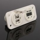 Motorcycle Waterproof Dual USB Power Charger Socket With Blue Voltmeter Gaug