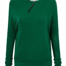 Button Casual Loose Knit Long Sleeve Women Bottom T-Shirt