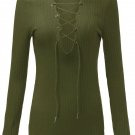Long Sleeve Tops Women's Criss Cross Winter Solid Slim Shirt