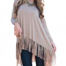 Women Long Sleeve Irregular Knitted Fringed T-Shirt