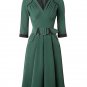 Belt Elegant Three Quarter Sleeve Lapel Women Midi Dress