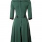 Belt Elegant Three Quarter Sleeve Lapel Women Midi Dress