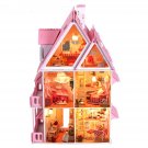 DIY Wood Dream House With Light Miniature And Furniture