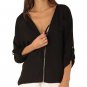 Black V Neck Backless Long Sleeve Zipper