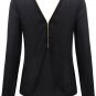 Black V Neck Backless Long Sleeve Zipper