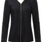 Black V Neck Backless Long Sleeve Zipper