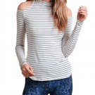Casual Slim Stripe Long Sleeve Off Shoulder Split