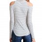 Casual Slim Stripe Long Sleeve Off Shoulder Split