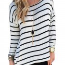 Asymmetrical Loose Casual White Stripe Long Sleeve