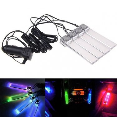 Car 4 LED 12V Auto Interior Decorative Atmosphere RGB Flash Lights Colorful Lamp