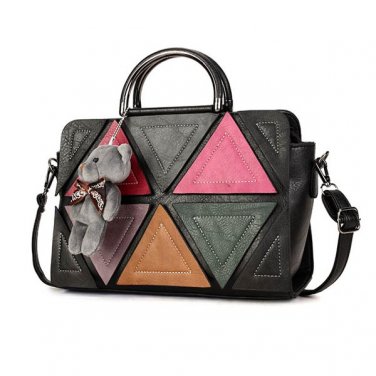 Casual Contrast Color Triangle Bear Shoulder Handbags