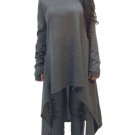 Plus Size Gray Knit Women Long Loose T-Shirt
