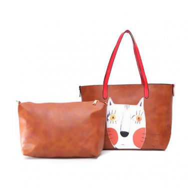 2pcs Cartoon Cat Printing Tote Casual Shoulder Bags