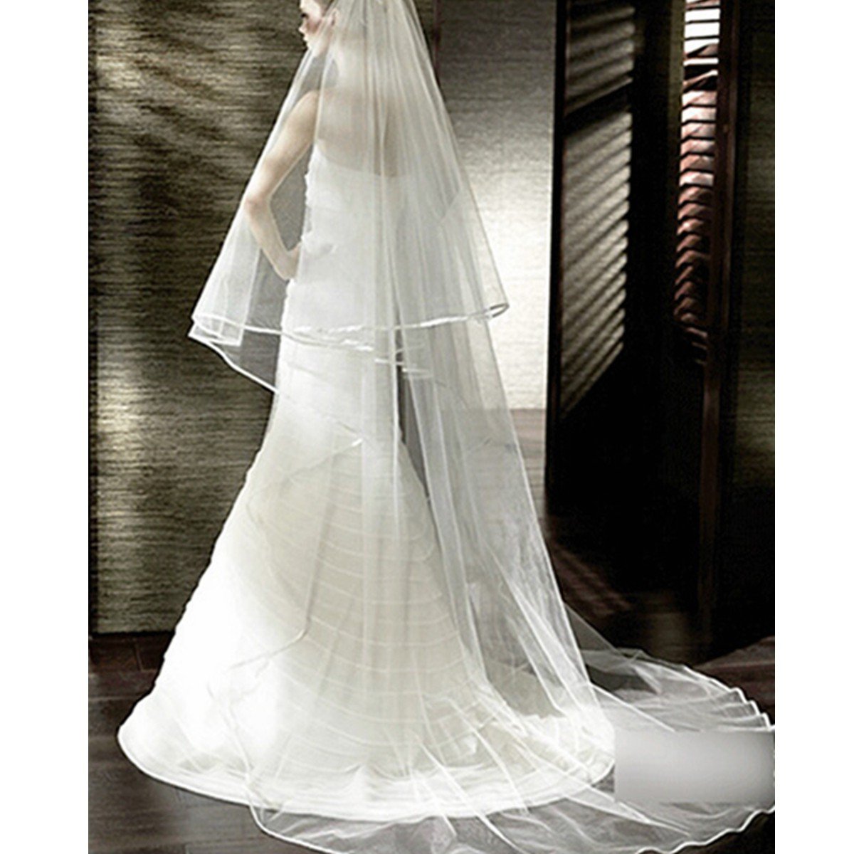 3 Metres Two Layers Long Wedding Veil Comb Soft Tulle Cut Edge