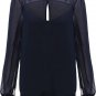 Casual Navy V Neck Women Chiffon Blouse