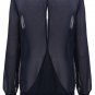 Casual Navy V Neck Women Chiffon Blouse