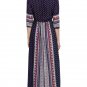 Bohemian Printed V Neck High Waist Button Maxi Dress