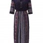 Bohemian Printed V Neck High Waist Button Maxi Dress