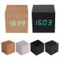 Voice Control Wooden Square LED Alarm Digital Desk Clock Thermometer Calendar