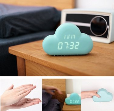 Cloud Shape Sound Control Digital Date USB Students Alarm Clock