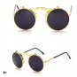 Unisex Vintage Round Metal Frame Flip Up Sunglasses