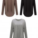 Women Loose Solid Batwing Sleeve Hem T-Shirt