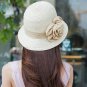 Women Summer Ruffle Flower Side Flip Bucket Cloche Beach Straw Hat