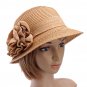 Women Summer Ruffle Flower Side Flip Bucket Cloche Beach Straw Hat