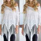 Fashion Women White Tassel Blouse Summer Long Sleeve Shirt Top