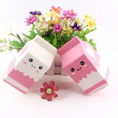 12cm Squishy Slow Rising Pink Milk Box Bottle Collection Gift Decor Soft Toy