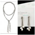 garlicfashion special elegant women fashion Josephine Pearl Lariat Necklace Earrings set