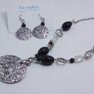 garlicfashion DIY handmade women fashion Outlaw Silver oval embossed necklace earrings set