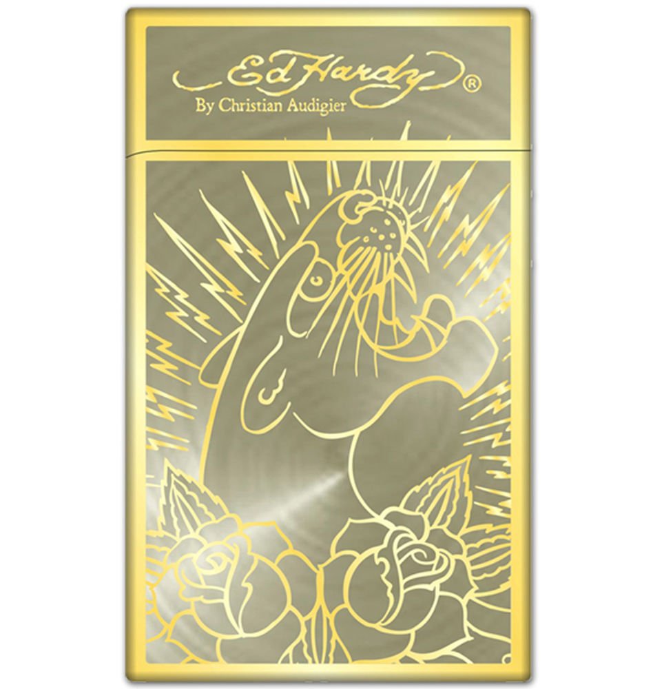 Ed Hardy Christian Audigier ENZO Lighter PANTHER Gold-Plated Engraved Torch