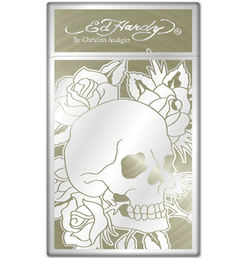ed hardy cigarette lighters Ed Hardy Christian Audigier ENZO Lighter SKULL Silver-Plated Engraved Torch  Refl
