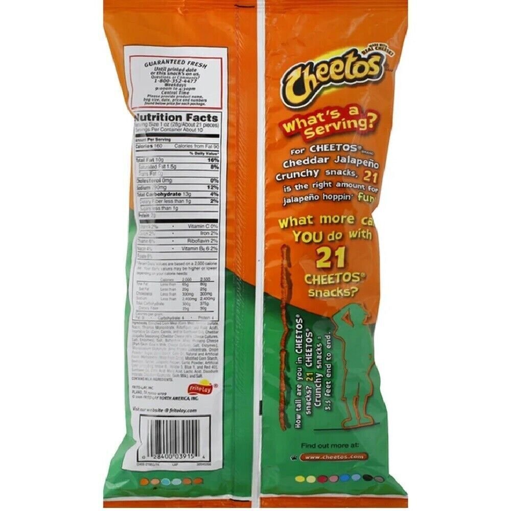Cheetos Brand JALAPENO CHEDDAR Crunchy Cheese Flavored Snacks Large (1 Bag)