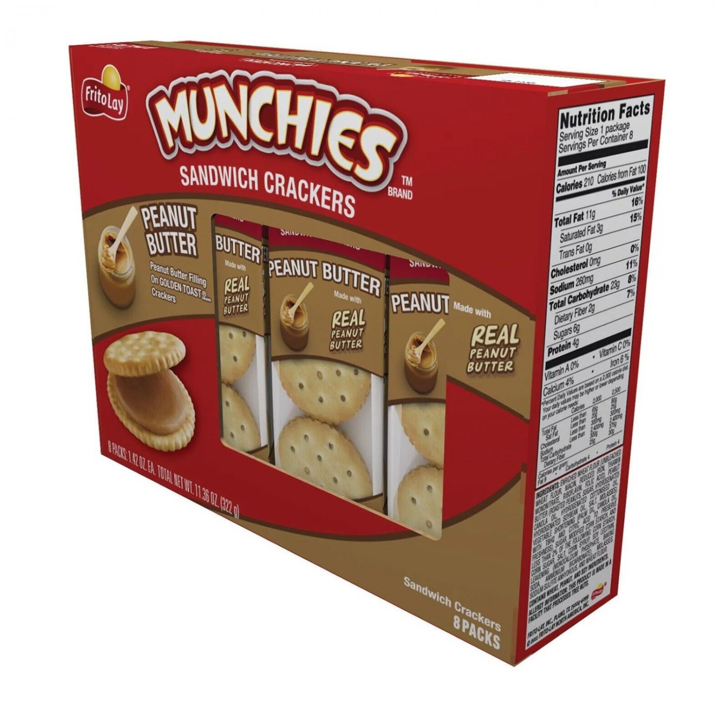 Munchies Round Crackers PEANUT BUTTER On TOAST, 11.36 oz (8 Packets)