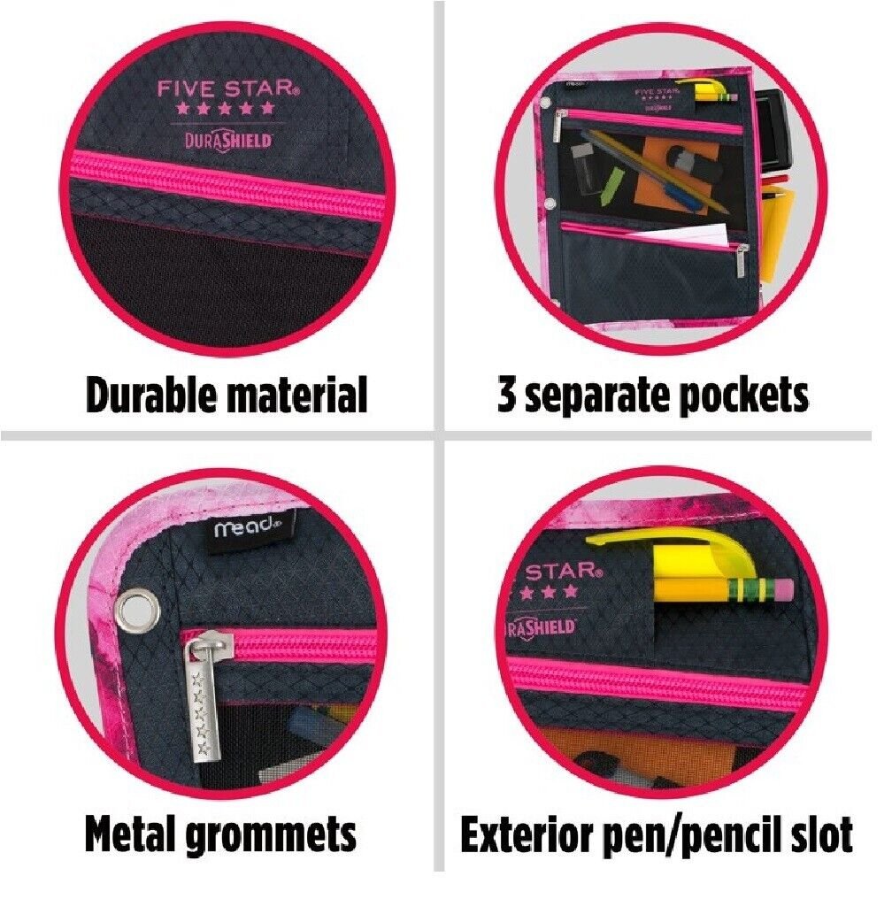 Mead Five Star Binder Pencil Pouch for 3 Ring Binder 2 Zipper Pockets